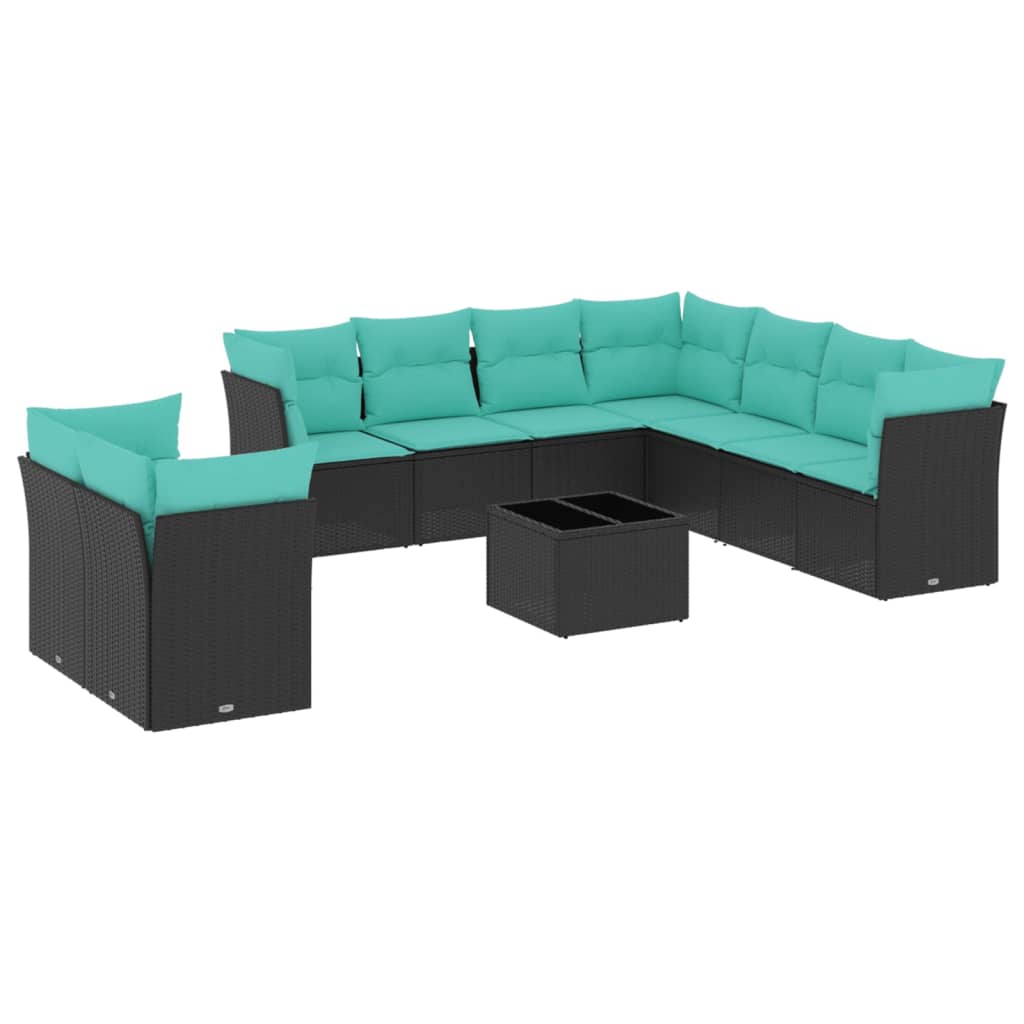 havesofasæt med 10 hynder sort polyrattan
