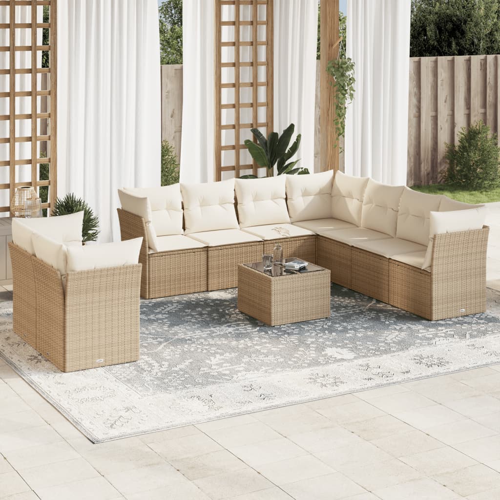 sofasæt til haven 10 dele med hynder polyrattan beige