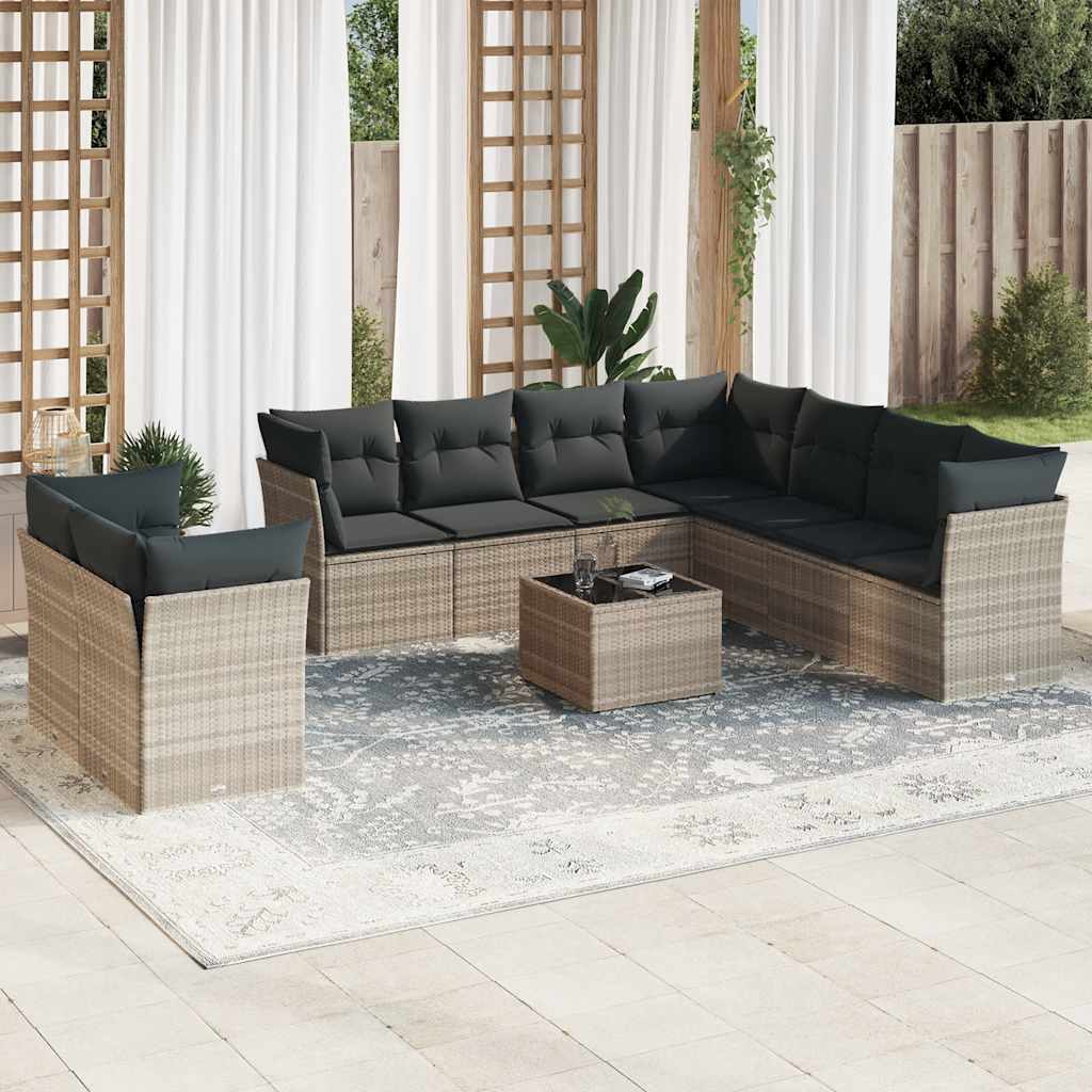 sofasæt til haven 10 dele med hynder polyrattan lysegrå