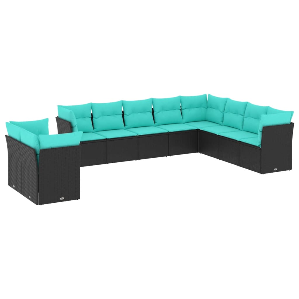 havesofasæt med 10 hynder sort polyrattan