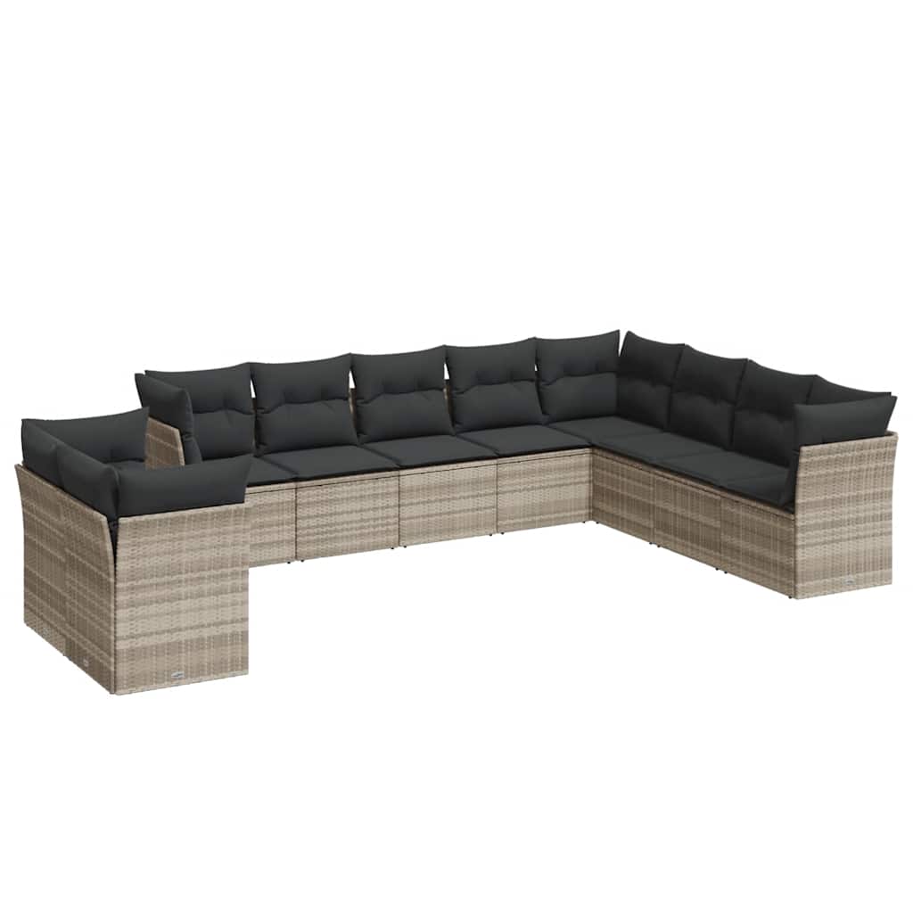 sofasæt til haven 10 dele med hynder polyrattan lysegrå