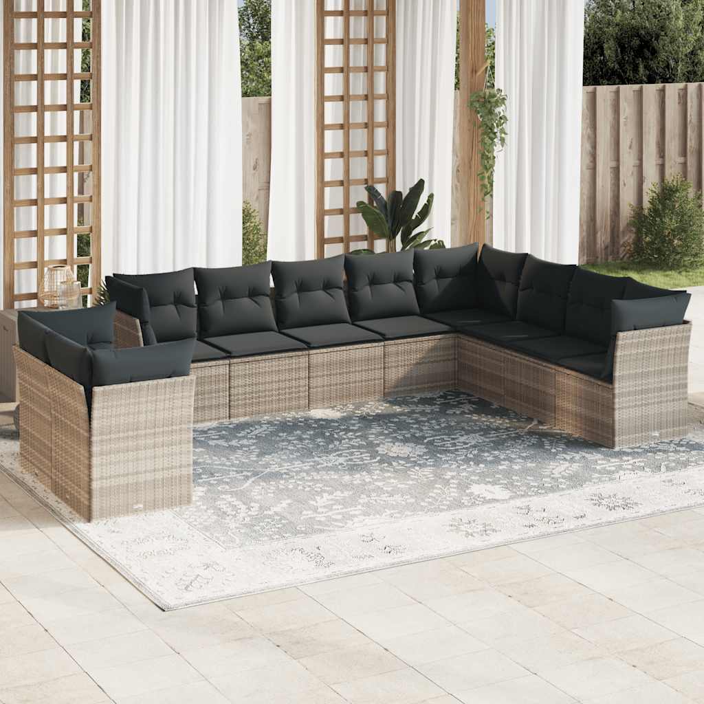 sofasæt til haven 10 dele med hynder polyrattan lysegrå