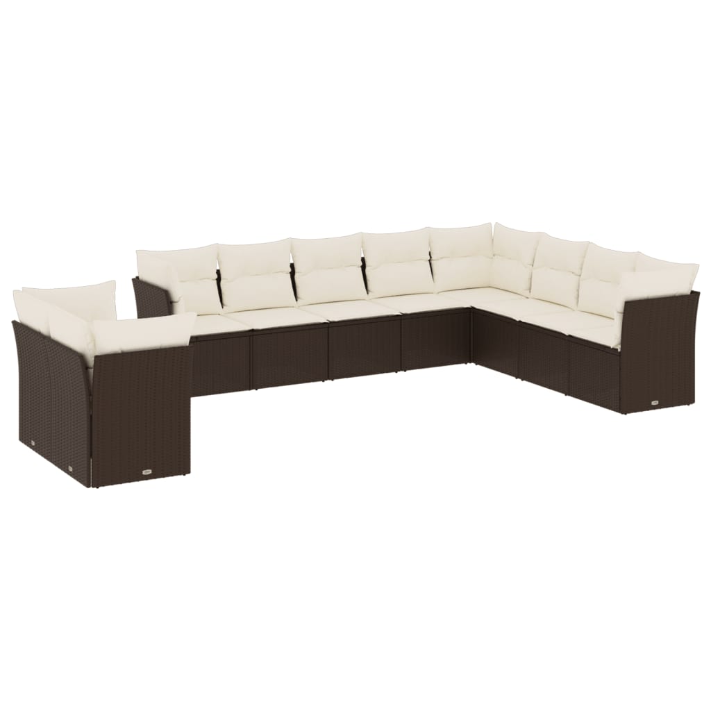 sofasæt til haven 10 dele med hynder polyrattan brun