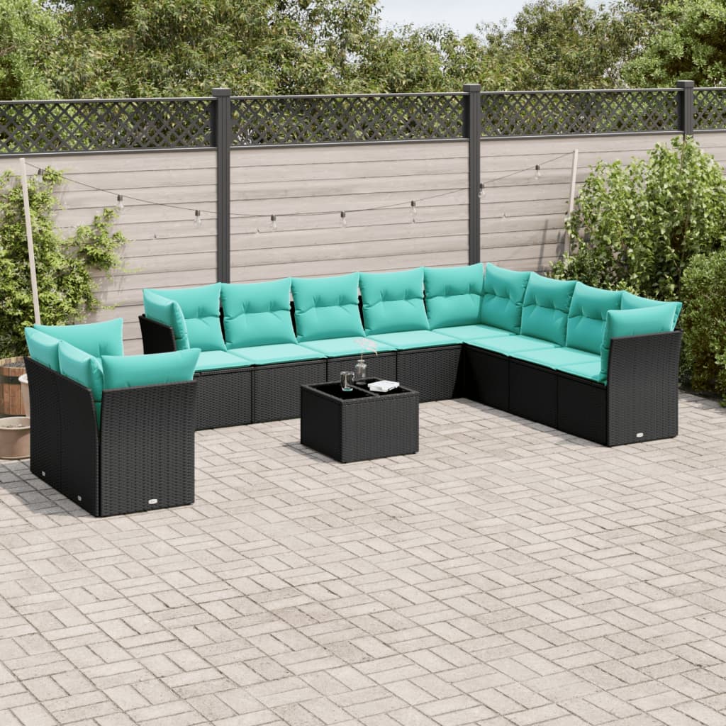 11-delt havesofasæt med hynder sort polyrattan