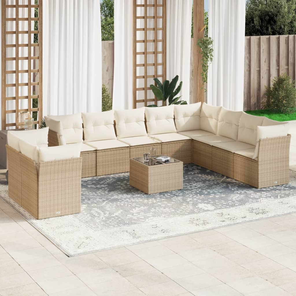 sofasæt til haven 11 dele med hynder polyrattan beige