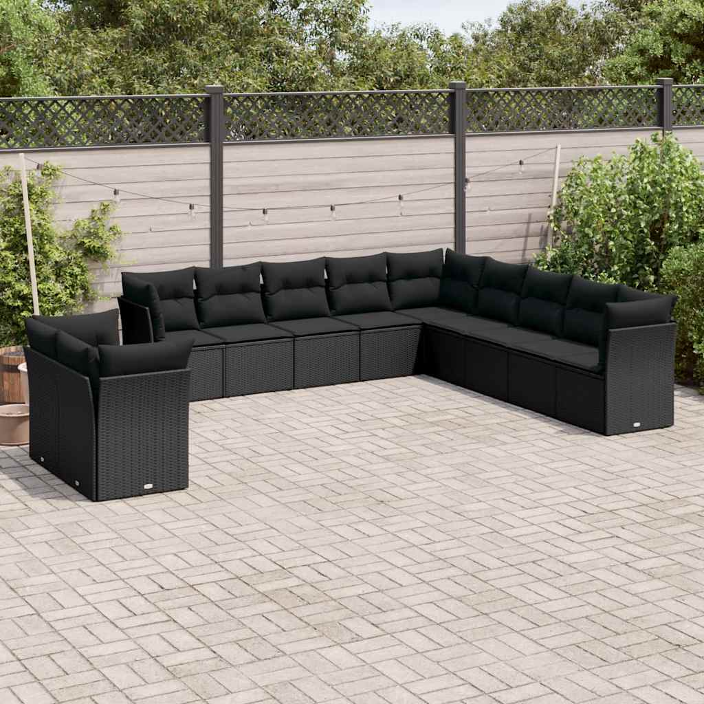 sofasæt til haven 11 dele med hynder polyrattan sort