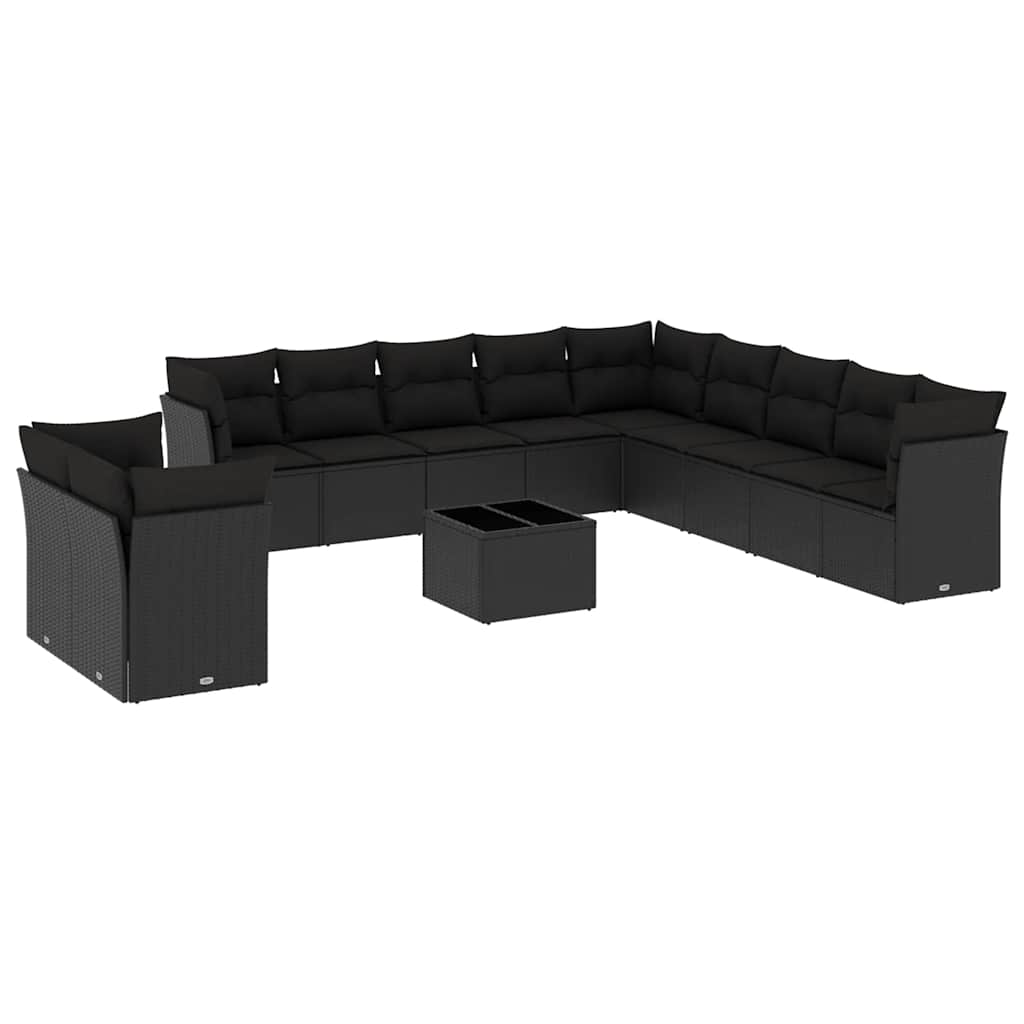 sofasæt til haven 12 dele med hynder polyrattan sort