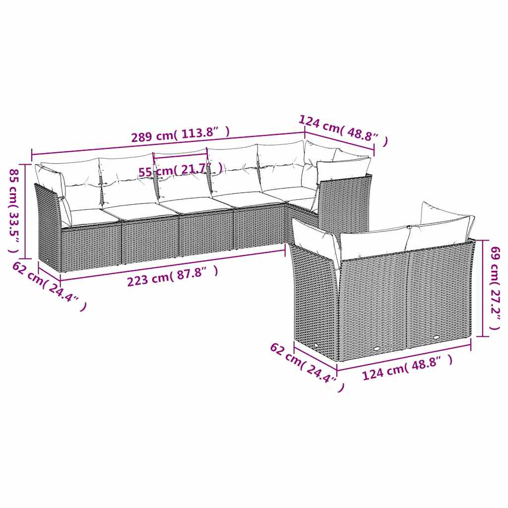 sofasæt til haven 8 dele med hynder polyrattan sort