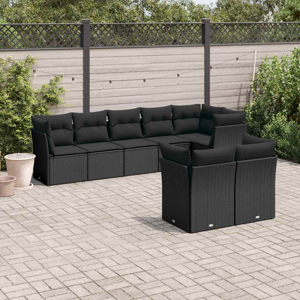 sofasæt til haven 8 dele med hynder polyrattan sort