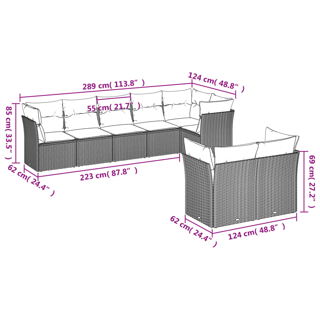 sofasæt til haven 8 dele med hynder polyrattan sort
