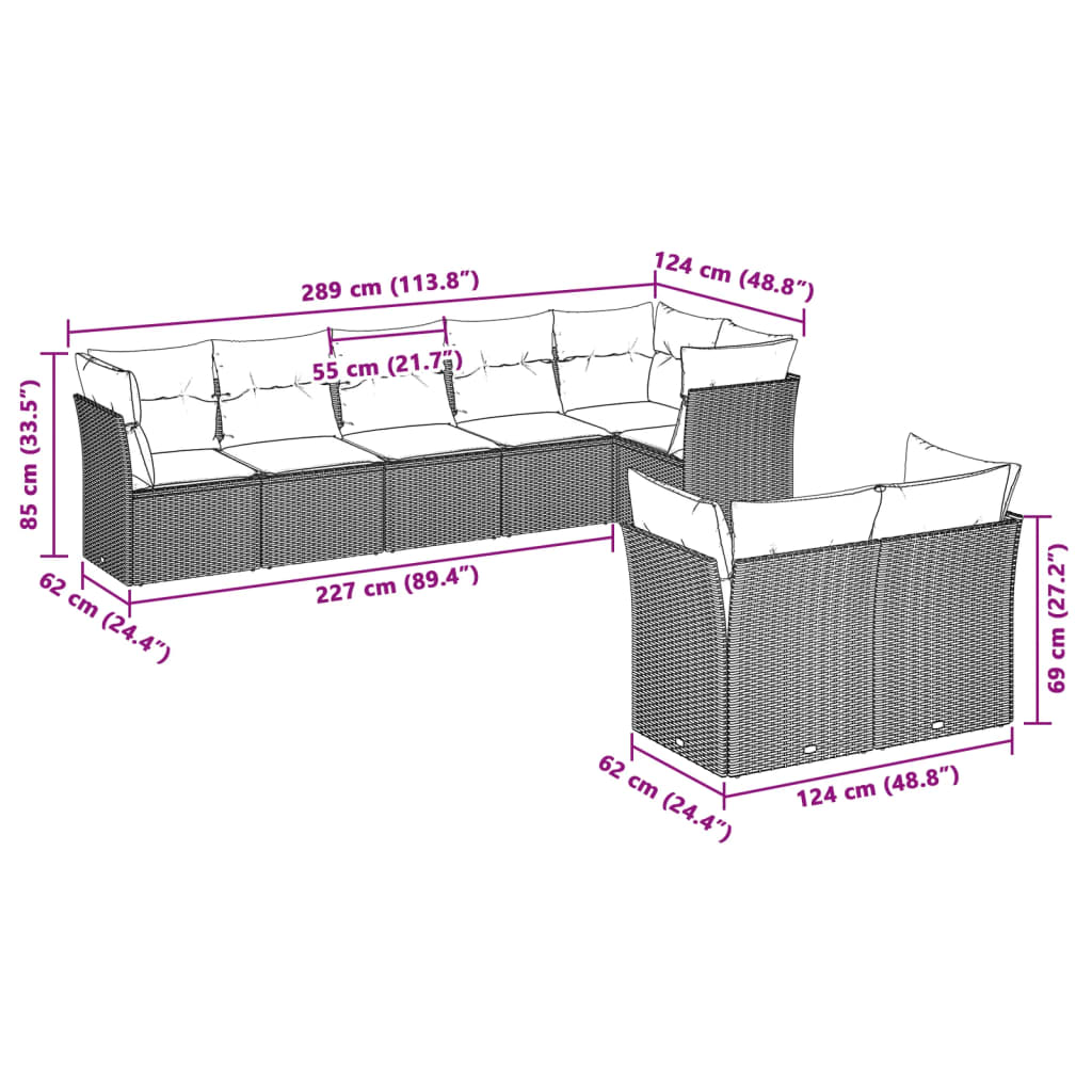 sofasæt til haven 8 dele med hynder polyrattan lysegrå
