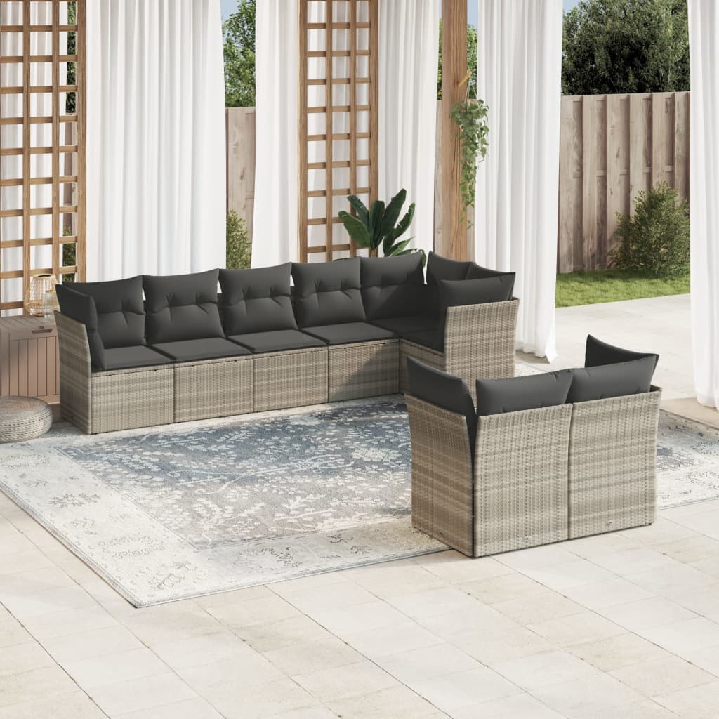 sofasæt til haven 8 dele med hynder polyrattan lysegrå