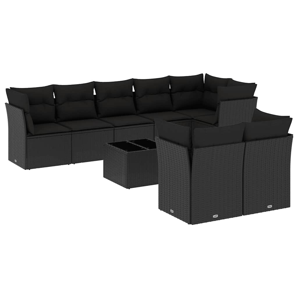 sofasæt til haven 9 dele med hynder polyrattan sort