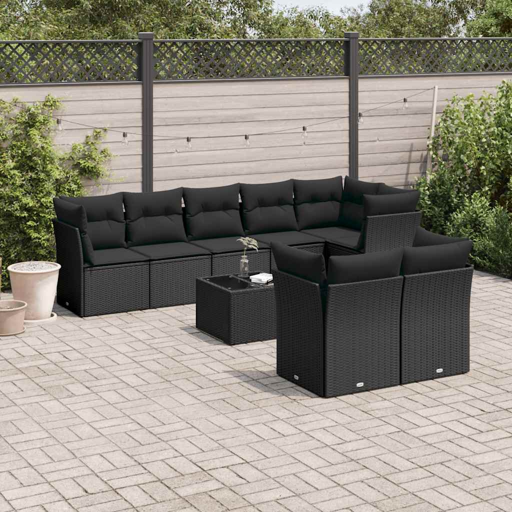 sofasæt til haven 9 dele med hynder polyrattan sort