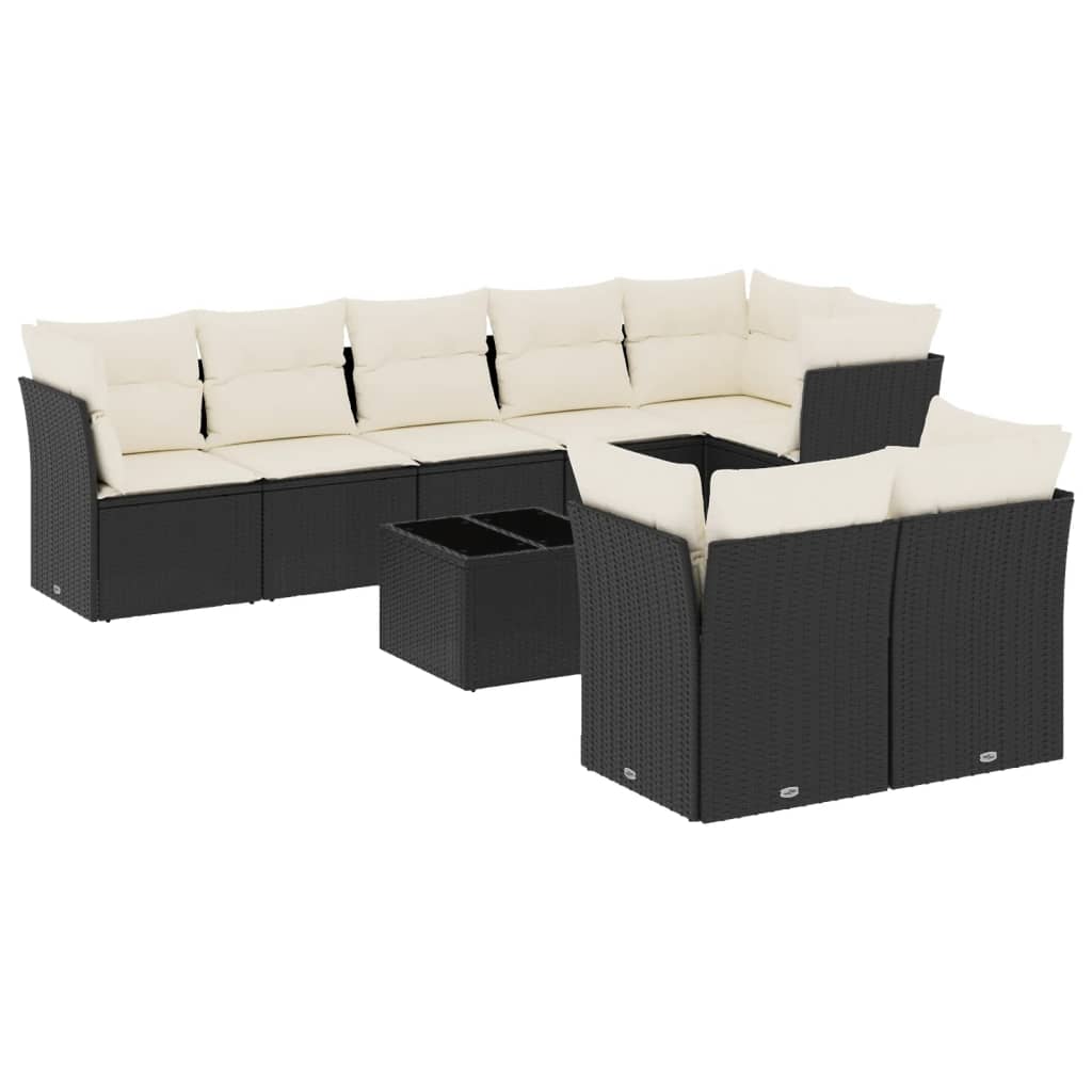 sofasæt til haven 9 dele med hynder polyrattan sort