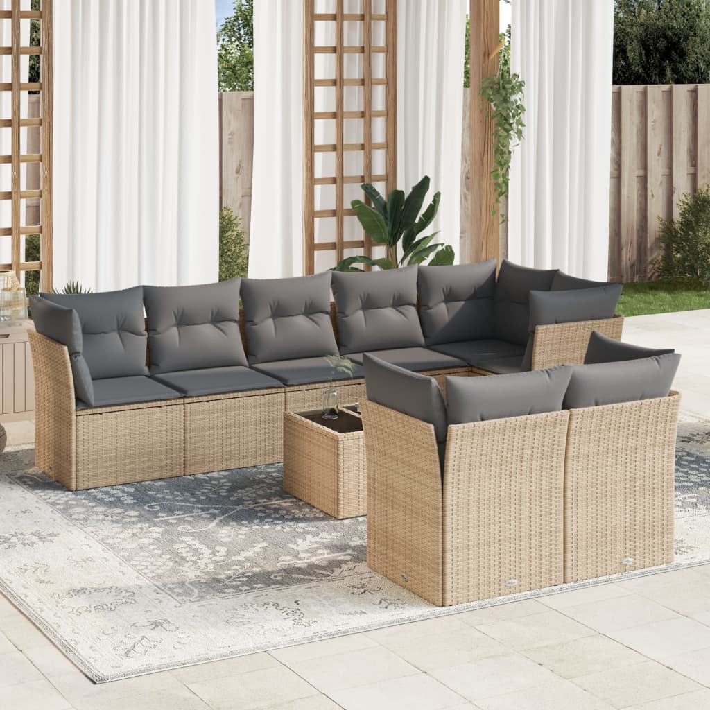 sofasæt til haven 9 dele med hynder polyrattan beige