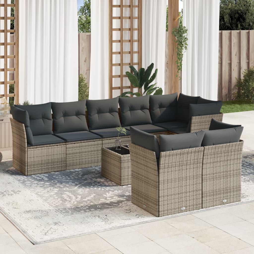 sofasæt til haven 9 dele med hynder polyrattan grå