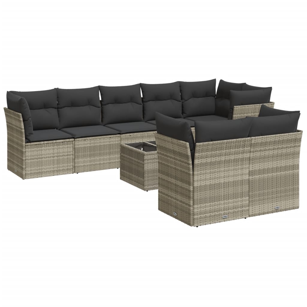 sofasæt til haven 9 dele med hynder polyrattan lysegrå
