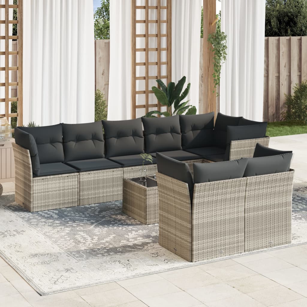 sofasæt til haven 9 dele med hynder polyrattan lysegrå