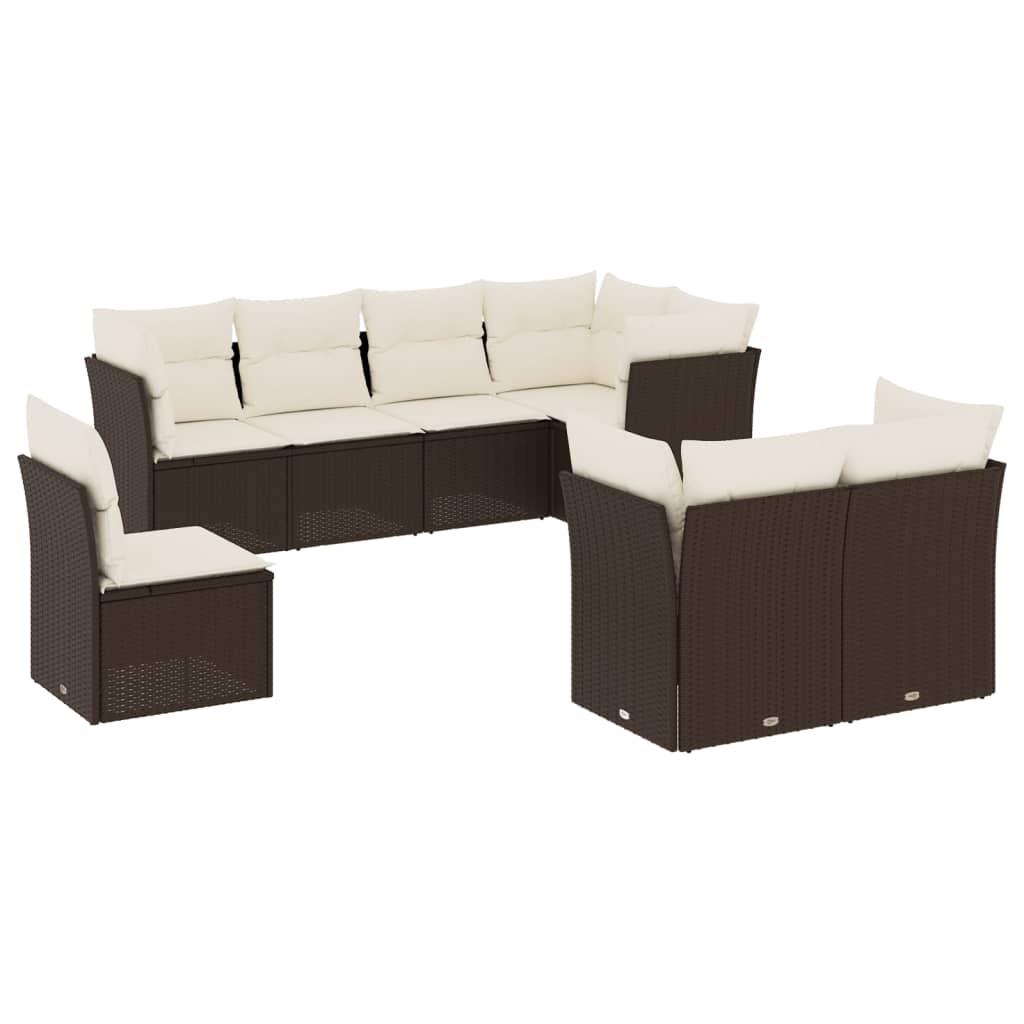 sofasæt til haven 8 dele med hynder polyrattan brun