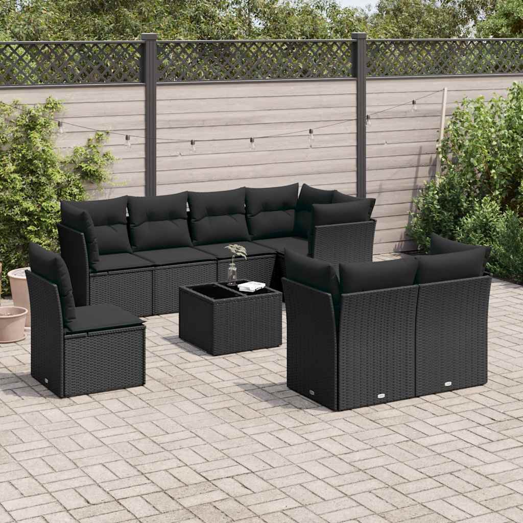 sofasæt til haven 9 dele med hynder polyrattan sort