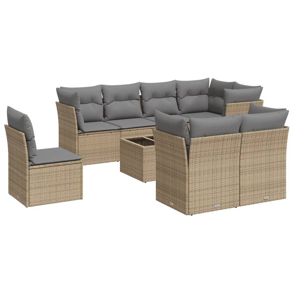 sofasæt til haven 9 dele med hynder polyrattan beige