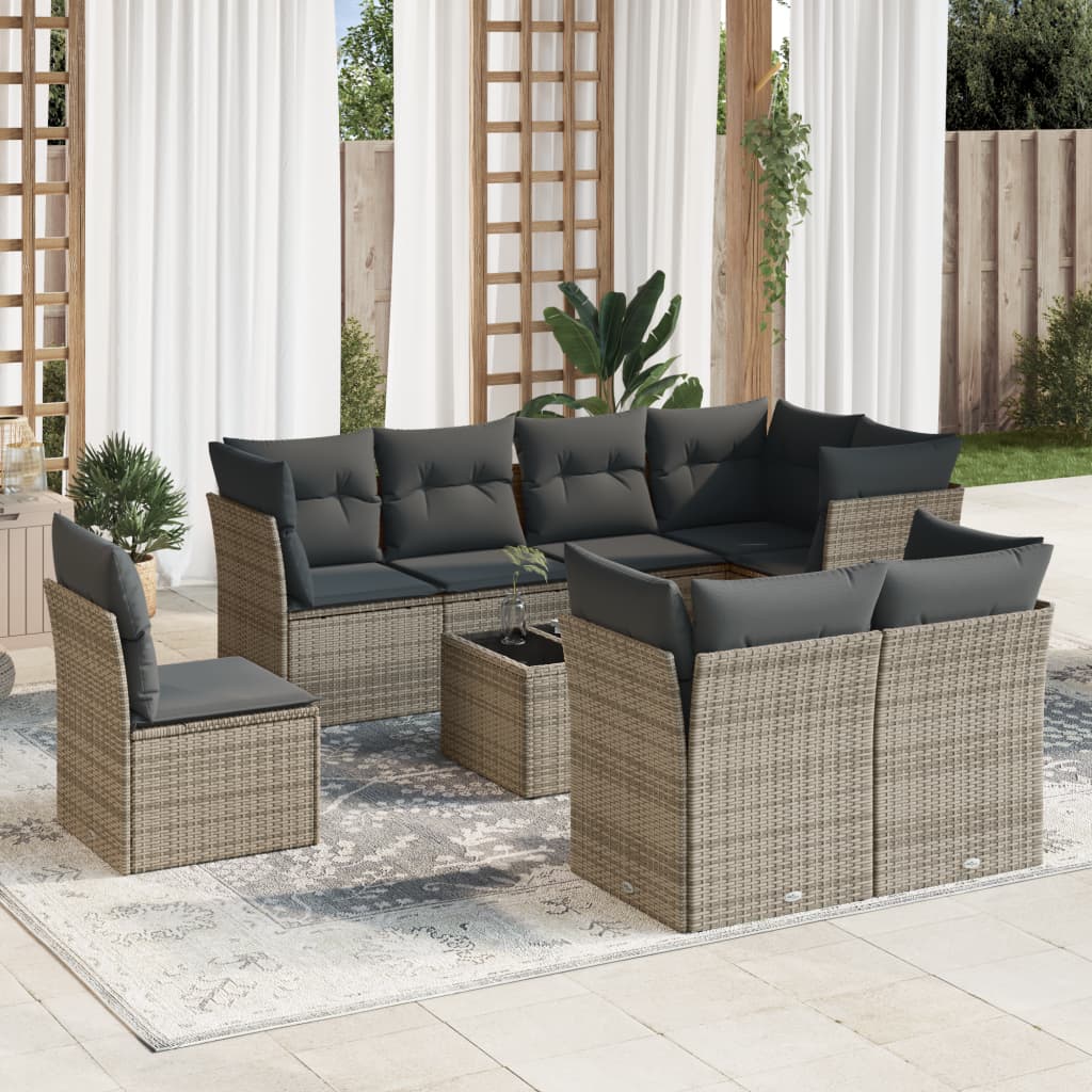 sofasæt til haven 9 dele med hynder polyrattan grå