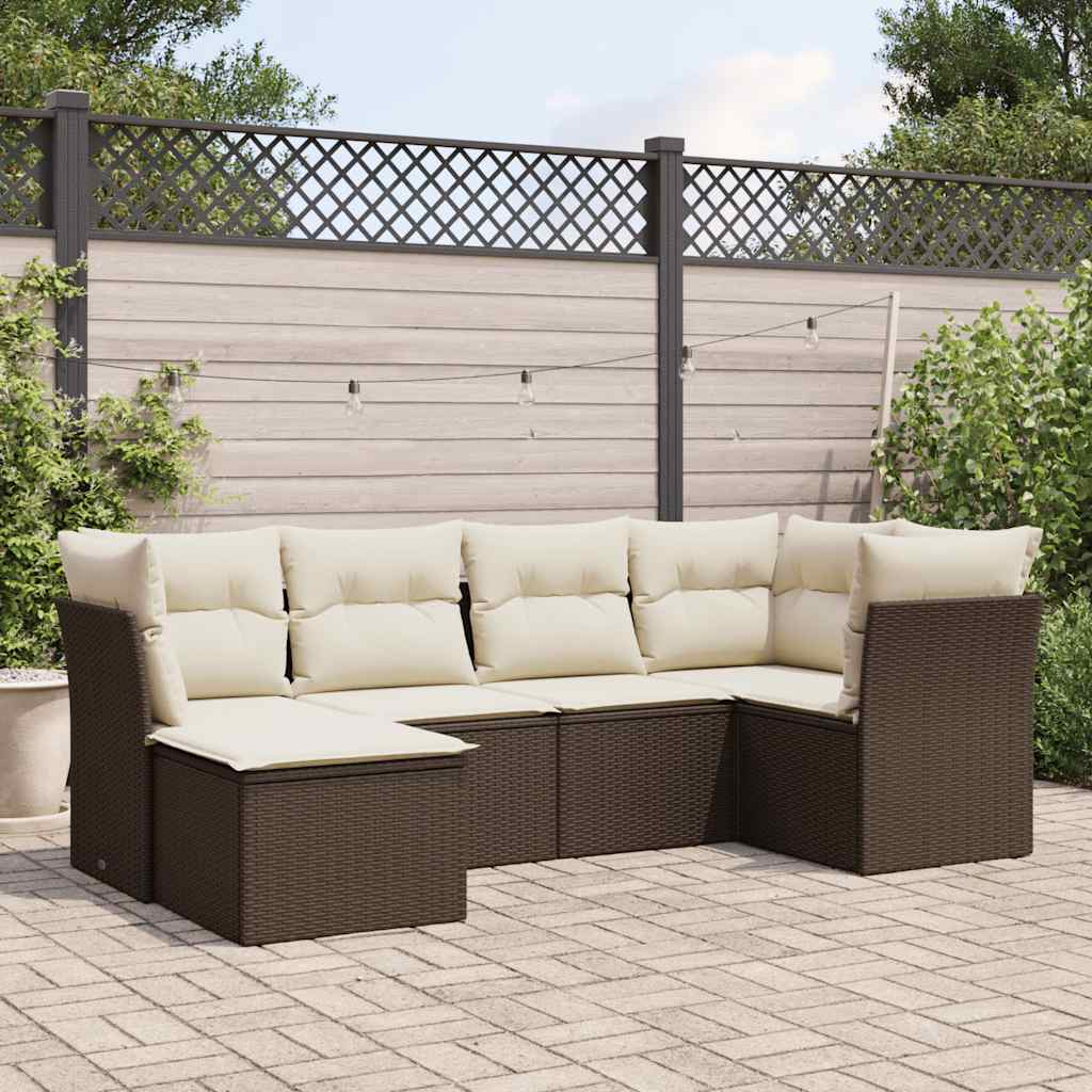 sofasæt til haven 6 dele med hynder polyrattan brun
