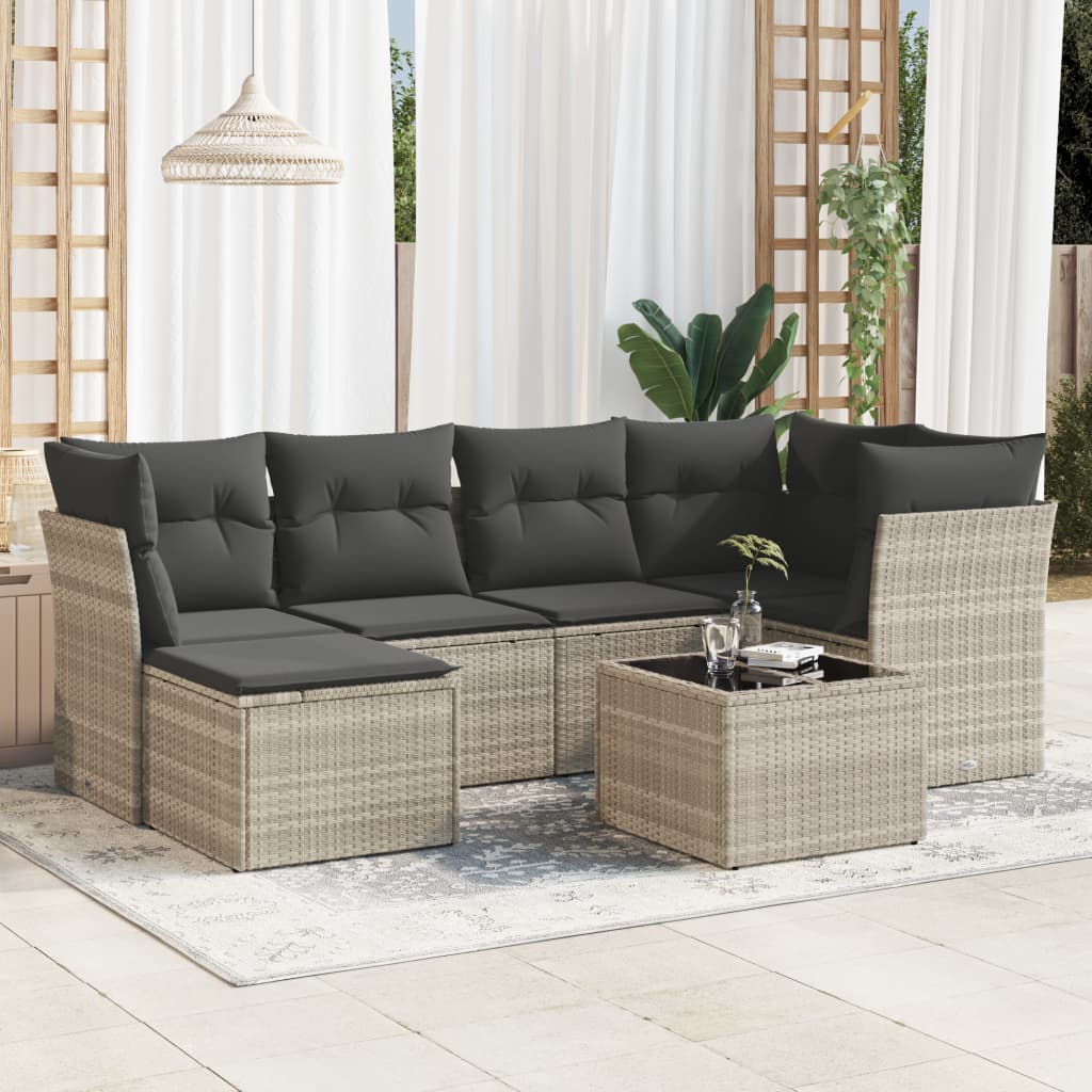 sofasæt til haven 7 dele med hynder polyrattan lysegrå