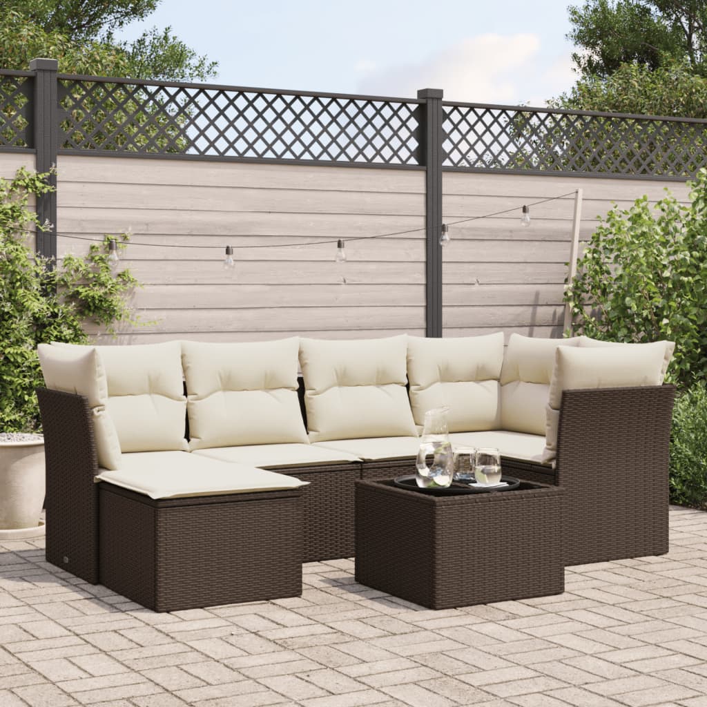 sofasæt til haven 7 dele med hynder polyrattan brun