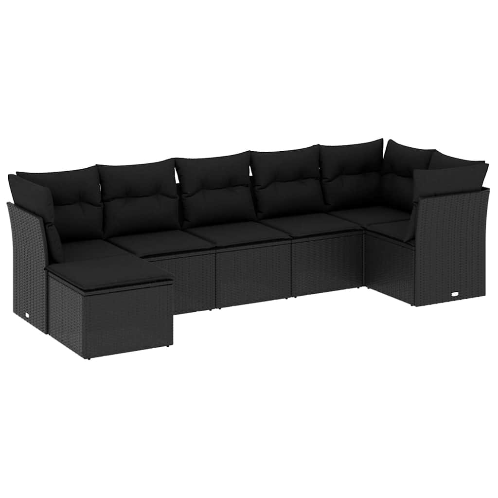 sofasæt til haven 7 dele med hynder polyrattan sort