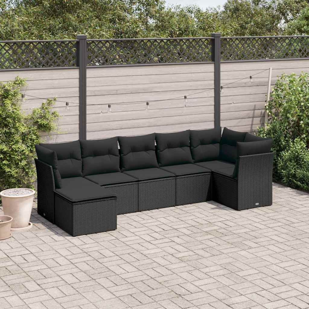 sofasæt til haven 7 dele med hynder polyrattan sort