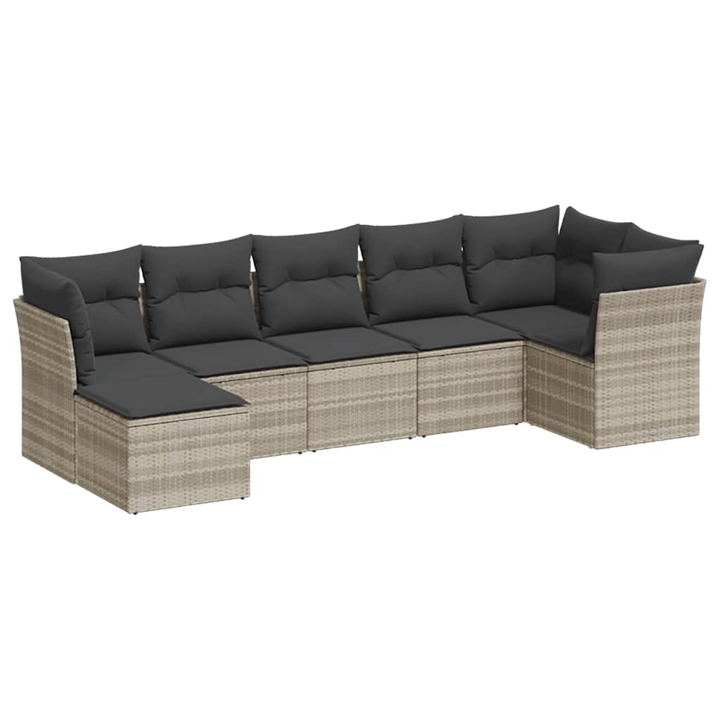 sofasæt til haven 7 dele med hynder polyrattan lysegrå