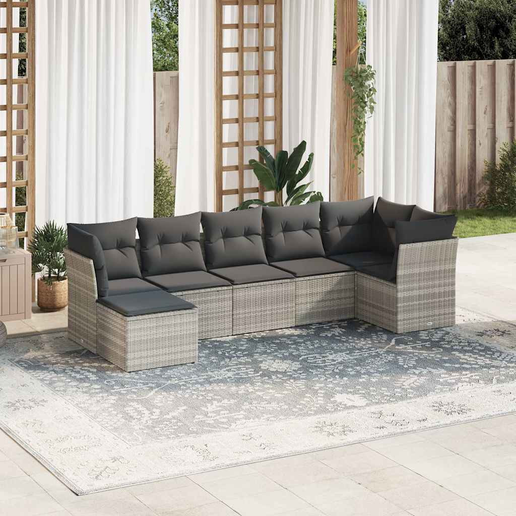 sofasæt til haven 7 dele med hynder polyrattan lysegrå