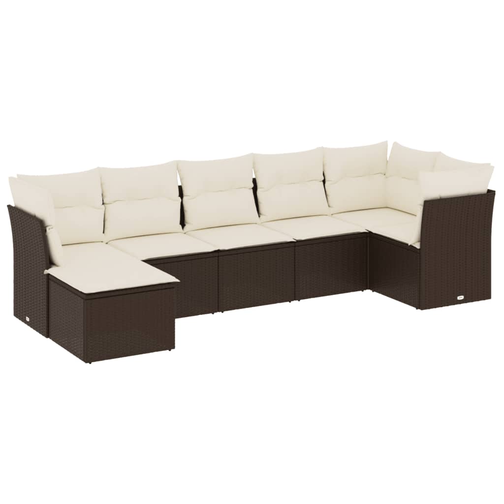sofasæt til haven 7 dele med hynder polyrattan brun