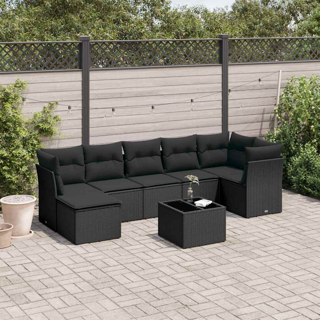sofasæt til haven 8 dele med hynder polyrattan sort