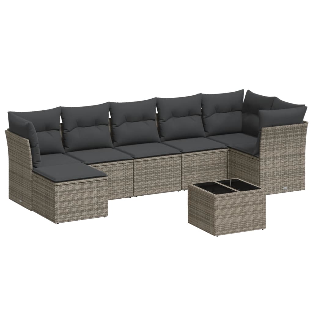 sofasæt til haven 8 dele med hynder polyrattan grå