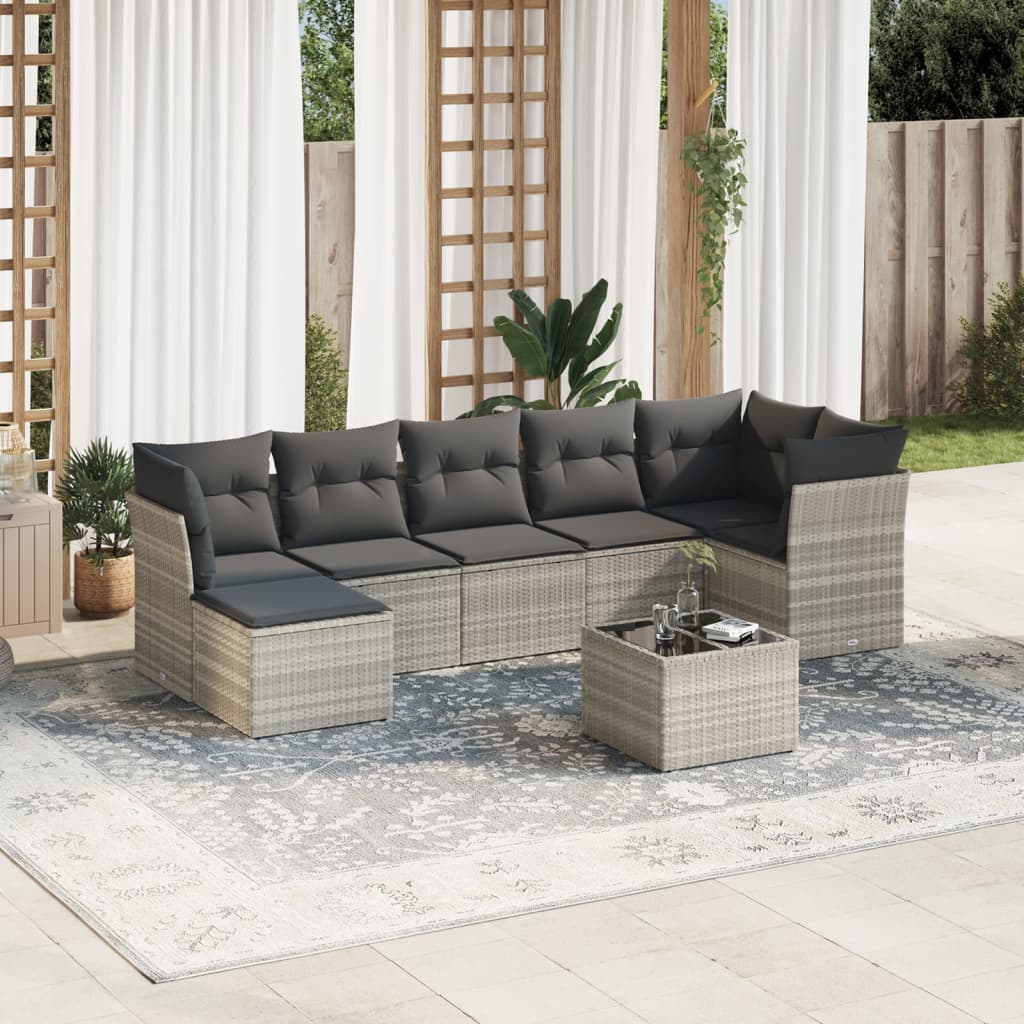 sofasæt til haven 8 dele med hynder polyrattan lysegrå
