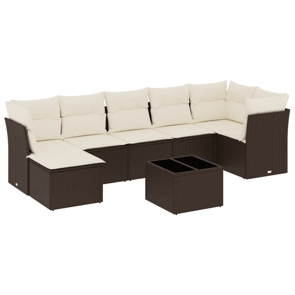sofasæt til haven 8 dele med hynder polyrattan brun
