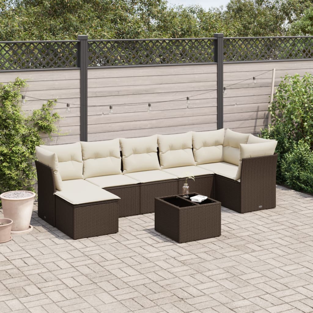 sofasæt til haven 8 dele med hynder polyrattan brun