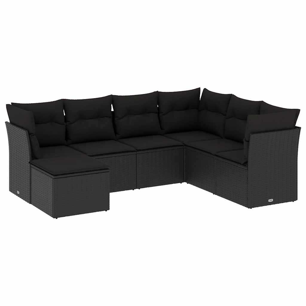 sofasæt til haven 7 dele med hynder polyrattan sort
