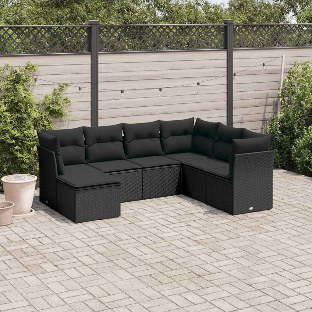 sofasæt til haven 7 dele med hynder polyrattan sort