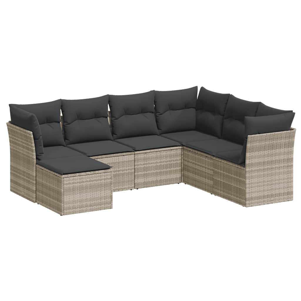 sofasæt til haven 7 dele med hynder polyrattan lysegrå