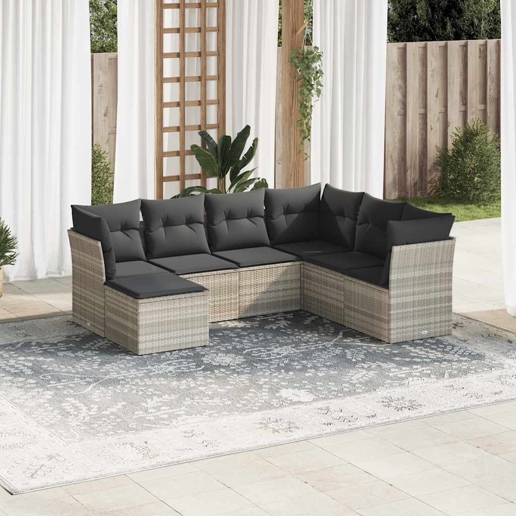 sofasæt til haven 7 dele med hynder polyrattan lysegrå