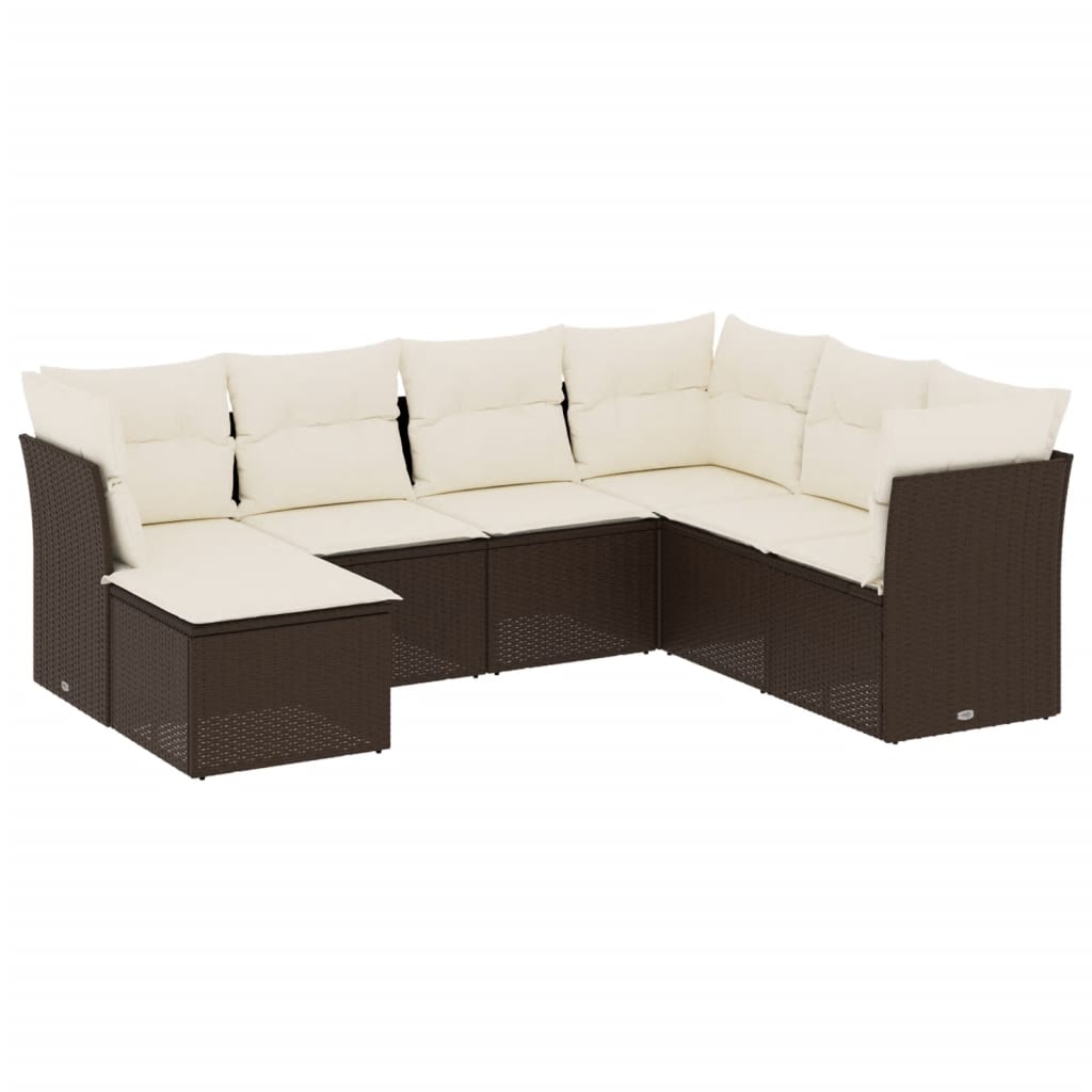 sofasæt til haven 7 dele med hynder polyrattan brun