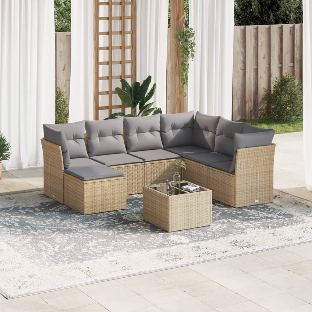 sofasæt til haven 8 dele med hynder polyrattan beige