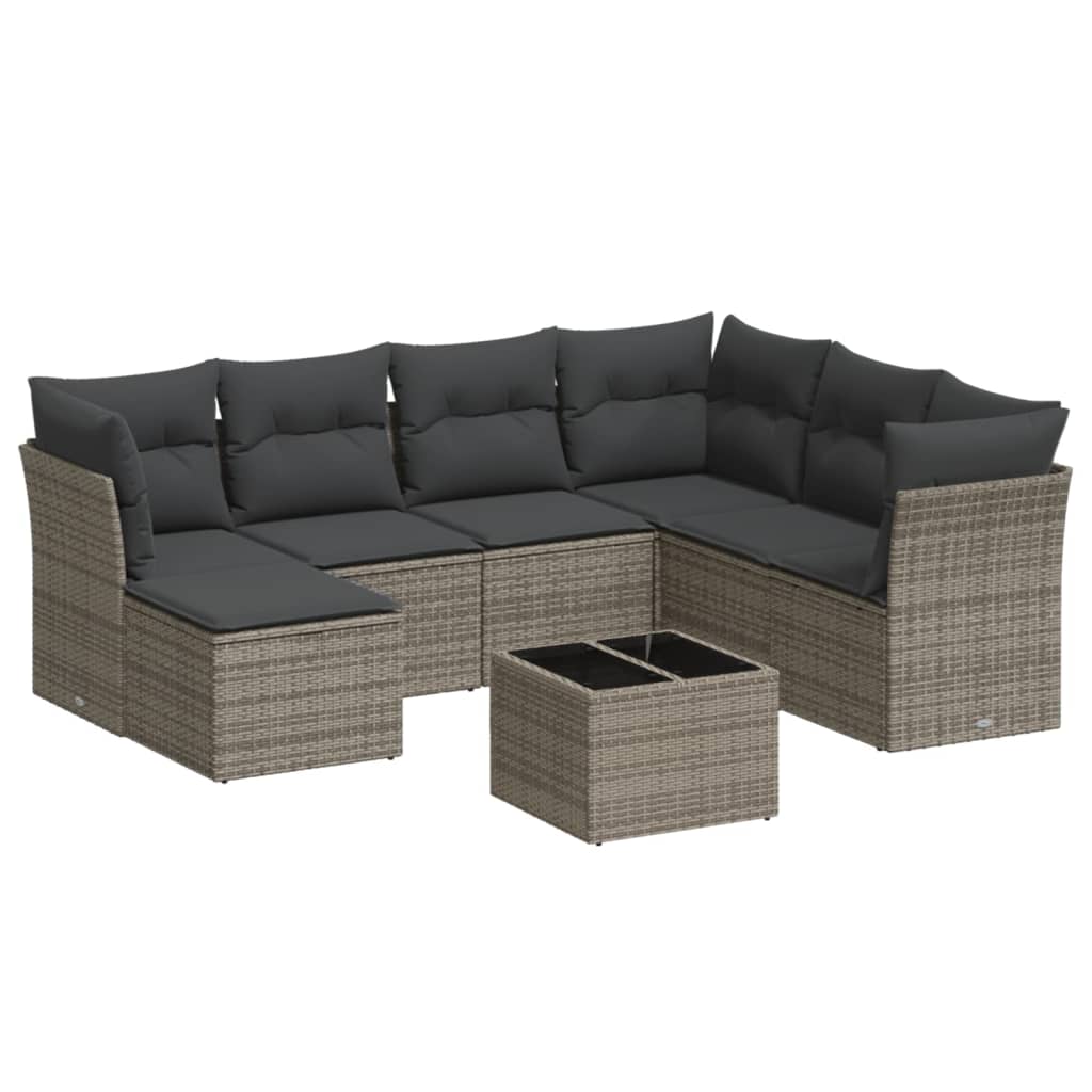 sofasæt til haven 8 dele med hynder polyrattan grå