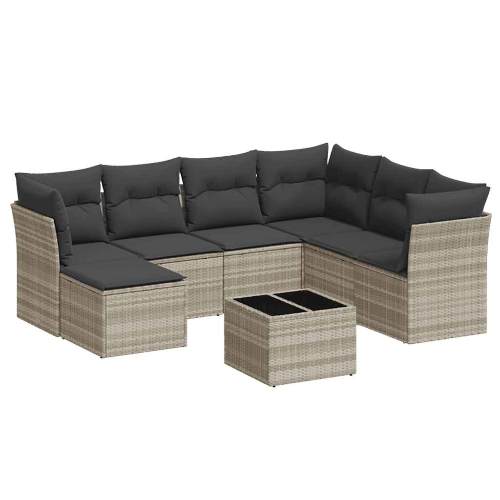 sofasæt til haven 8 dele med hynder polyrattan lysegrå