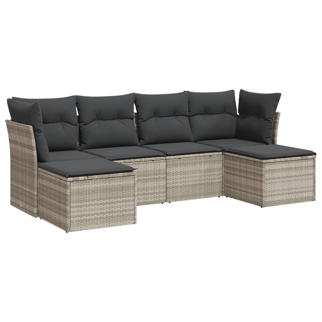 sofasæt til haven 6 dele med hynder polyrattan lysegrå