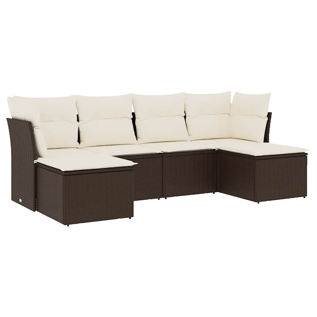 sofasæt til haven 6 dele med hynder polyrattan brun